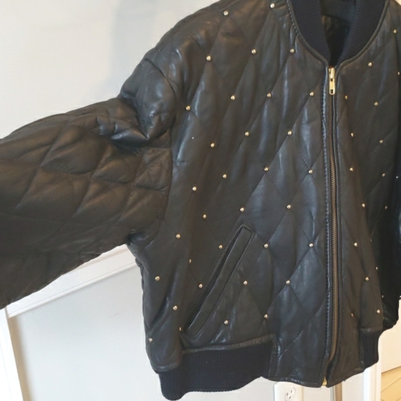 Nevada Blue cropped studded quilted lined 100% leather jacket, XS - Picture 4 of 13